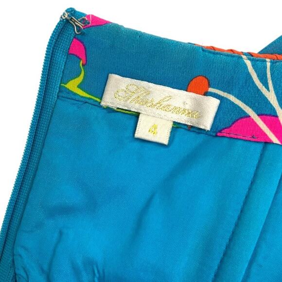 Shoshanna 100% Silk Tropical Blue Strapless Floral Mini Dress Size 4 - Picture 2 of 5